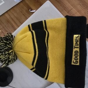 Adult Winter Pom Pom Beanie Men Or Women - Yellow and Black Good Times